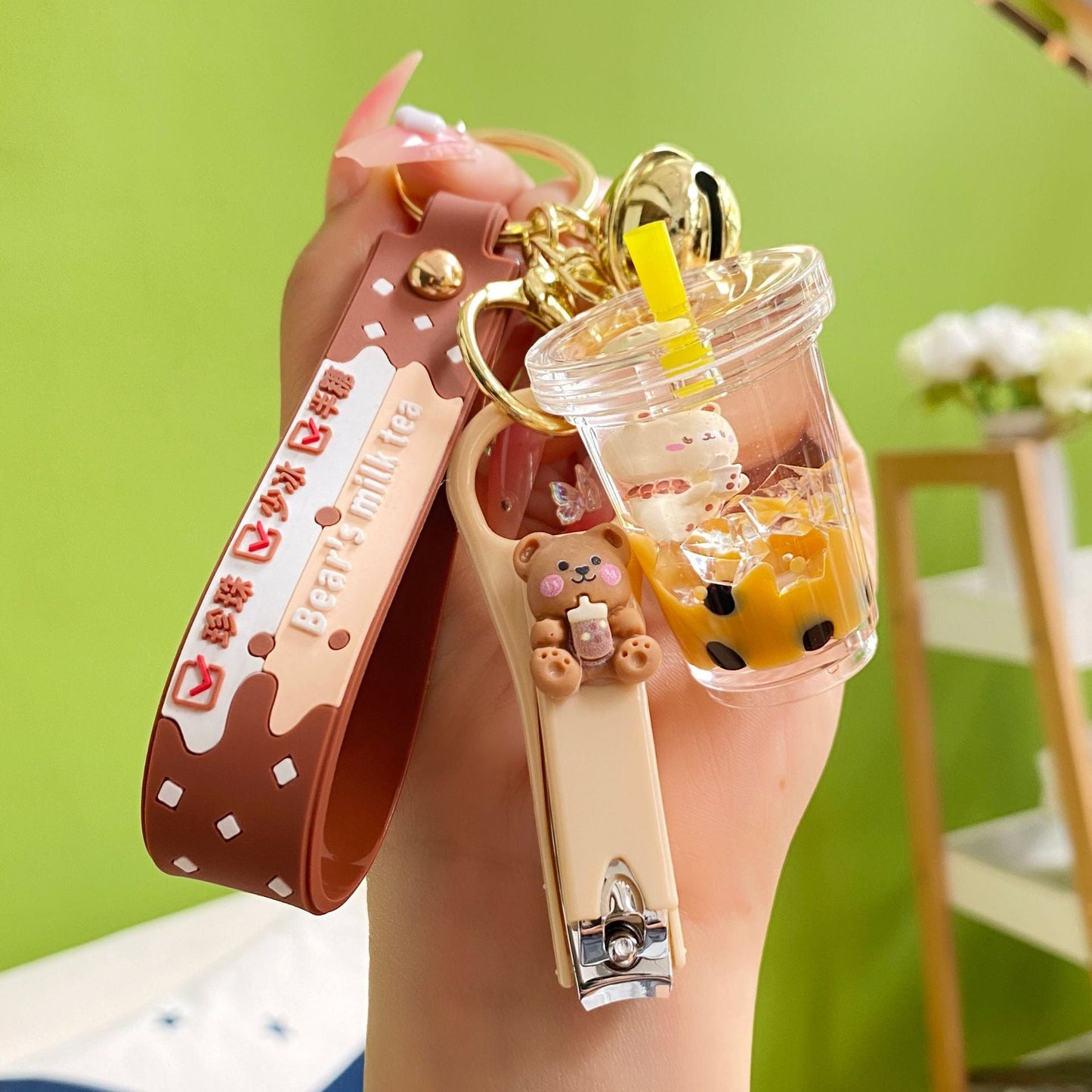 Acrylic Into Oil Floating Pearl Milk Tea Keychain WAN025