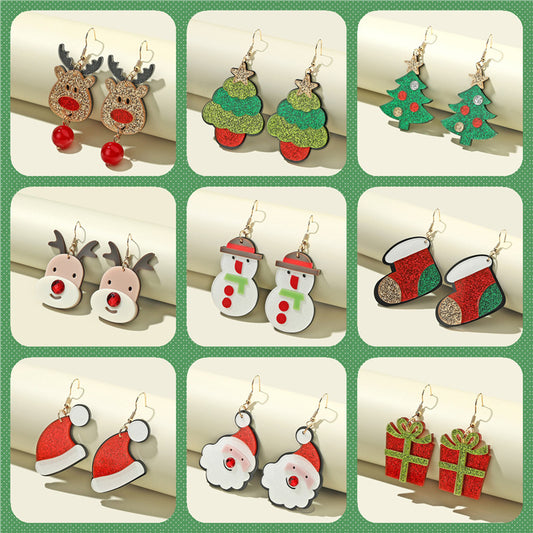 Acrylic Christmas Tree Snowman Earrings MIC-JunJ022