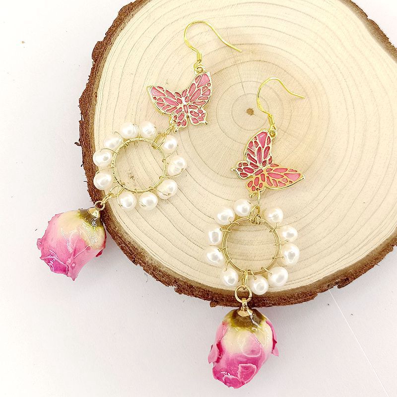 Alloy Eternal Rose True Flower Earrings MIC-MSY014