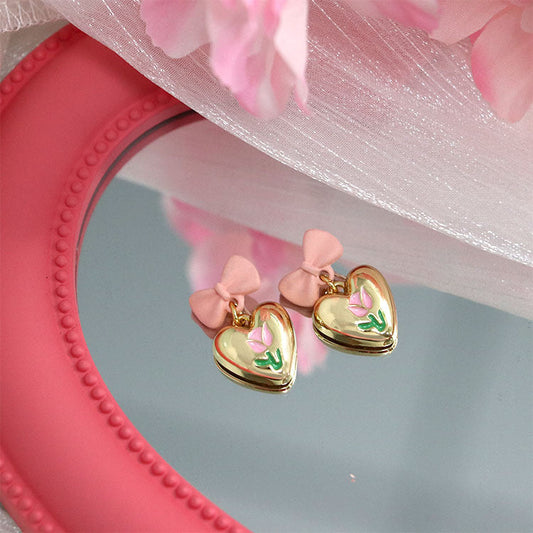 Alloy Cherry Blossom Pink Bow Tie Earrings MIC-QingJ004