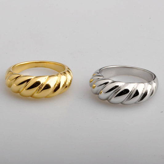 Stainless steel gold-plated Fried Dough Twists personality ring MYA-YHZX003