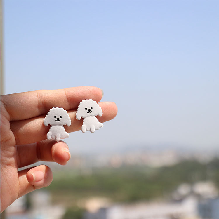 Alloy pure and cute lace small white dog earrings MIC-QingJ051