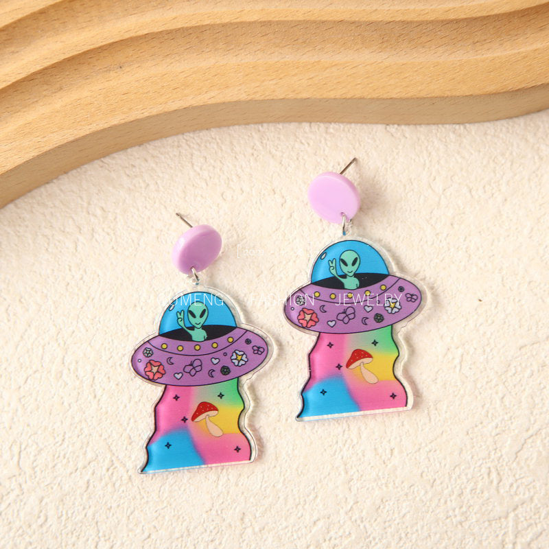 Acrylic shaped human ET flying saucer earrings (Minimo de Compra 3) MYA-OuG032