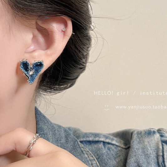 Alloy blue denim heart earrings MIC-XinXu017