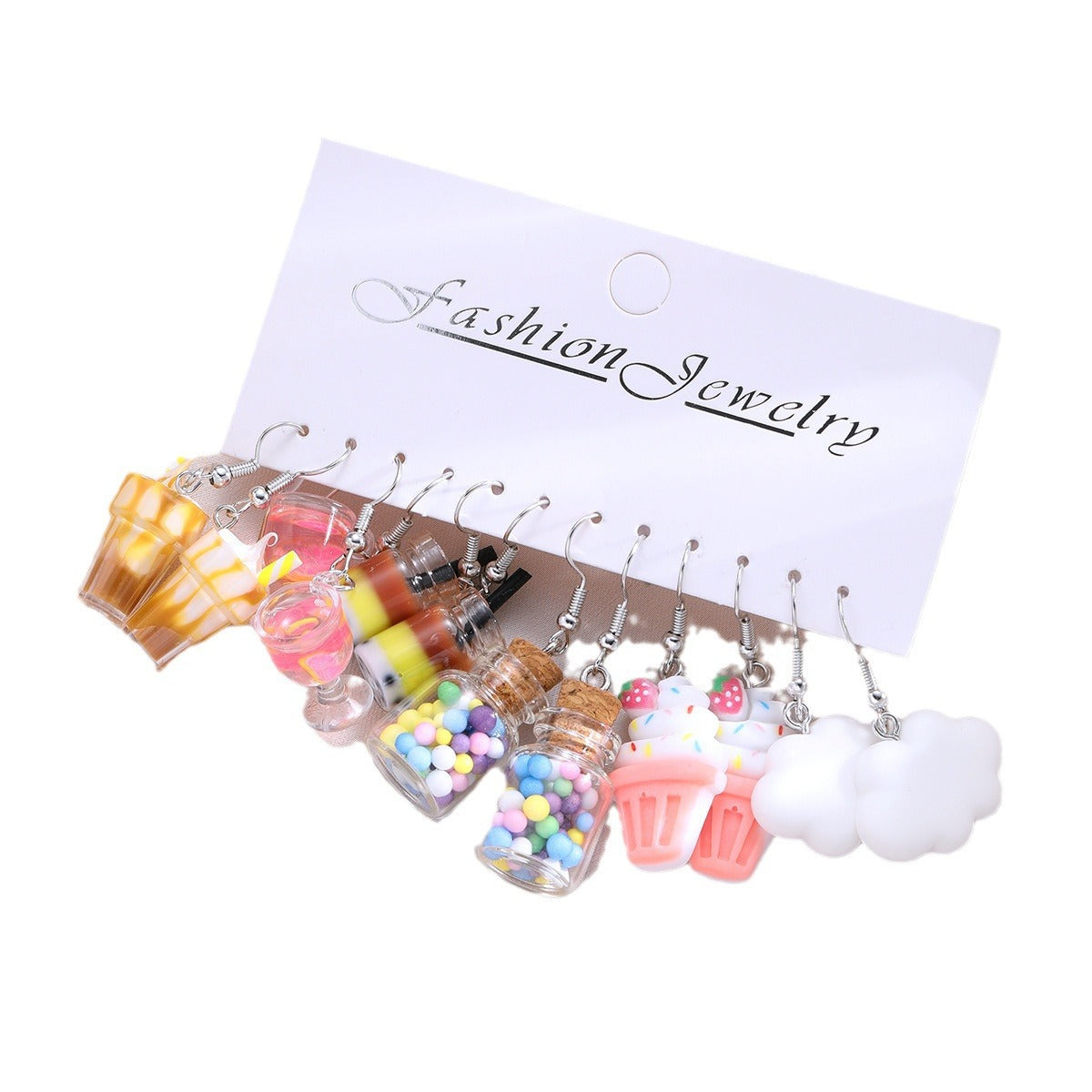 Alloy Cloud Milk Tea Bottle Ice Cream Earrings MYA-XiaoY086