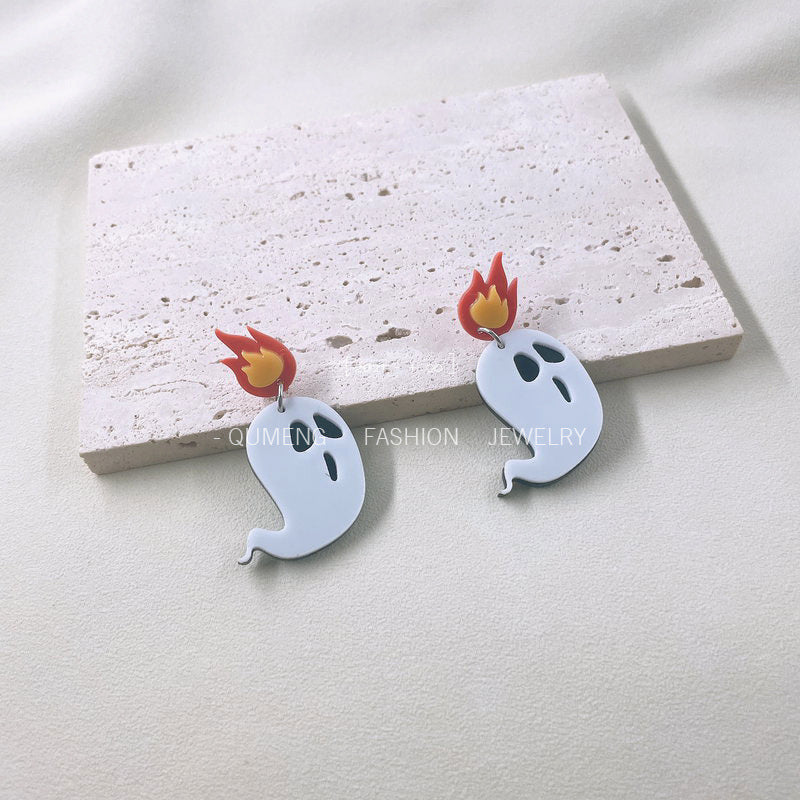 Acrylic Halloween Flame Ghost Earrings (Minimo de Compra 3) MIC-OuG048