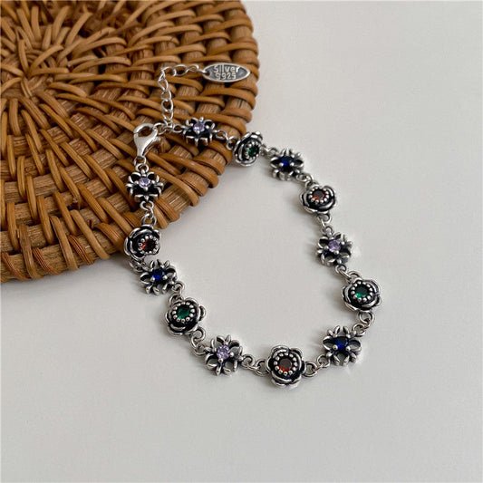 S925 sterling silver colored zircon rose mosaic bracelet US-JiaY025