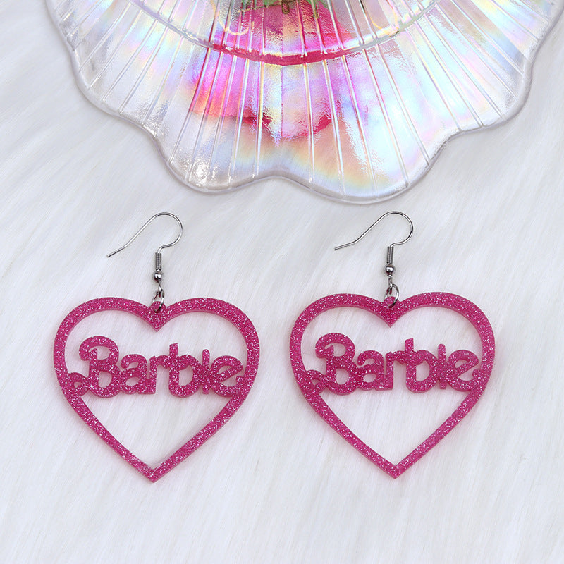 Acrylic Love Hollow Barbie Pink Earrings (Minimo de Compra 2) MYA-DuA051