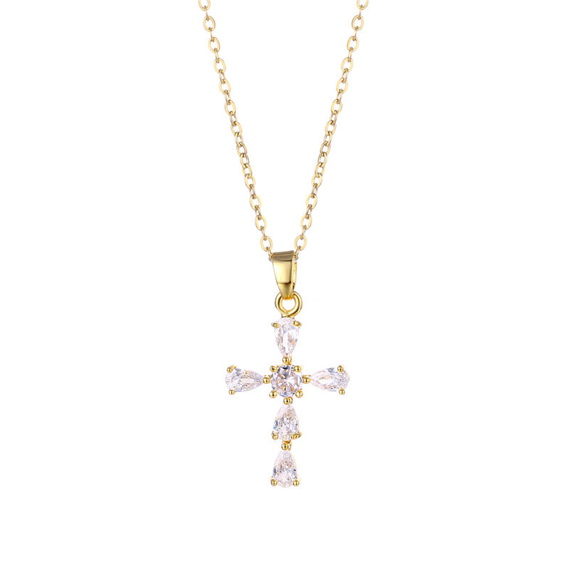 Stainless steel diamond studded cross necklace MYA-QingR016