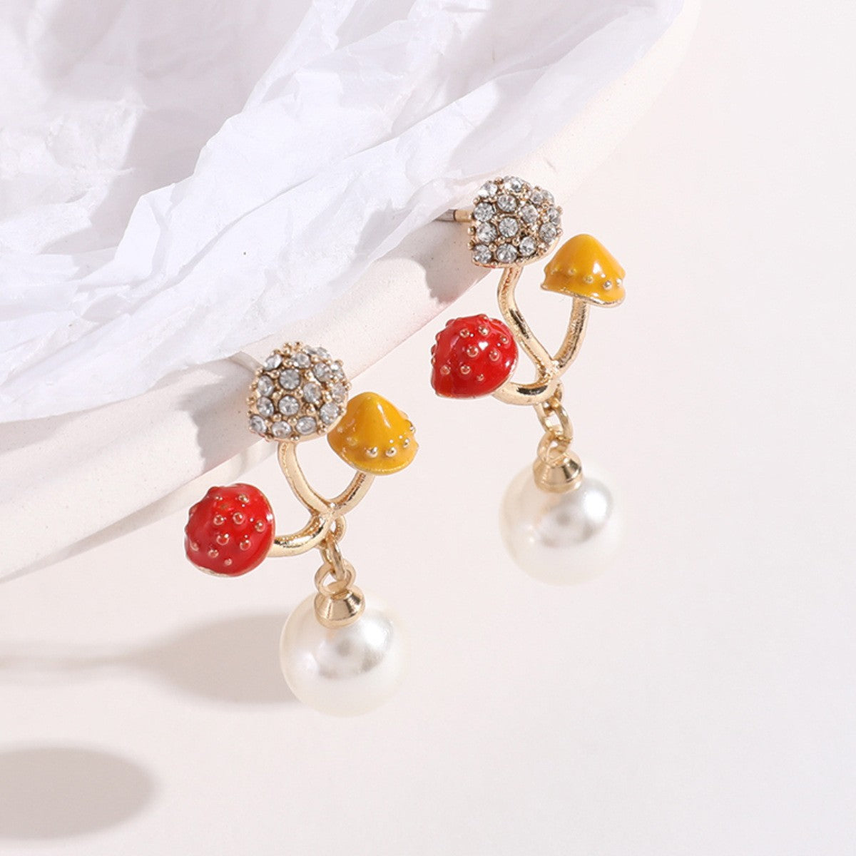 Alloy Diamond Red Mushroom Earrings MIC-ZhongY002