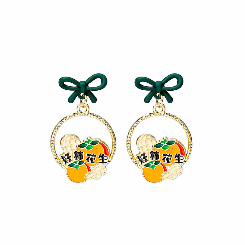 Alloy Apple Peanut Wealth Cat Earrings (Minimo de Compra 2) MIC-MDD065