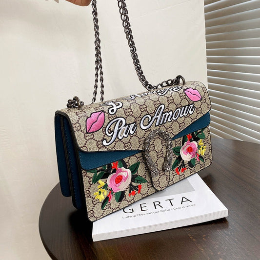 Pu Leather Embroidered Chain Shoulder Bag MIC-FuB003