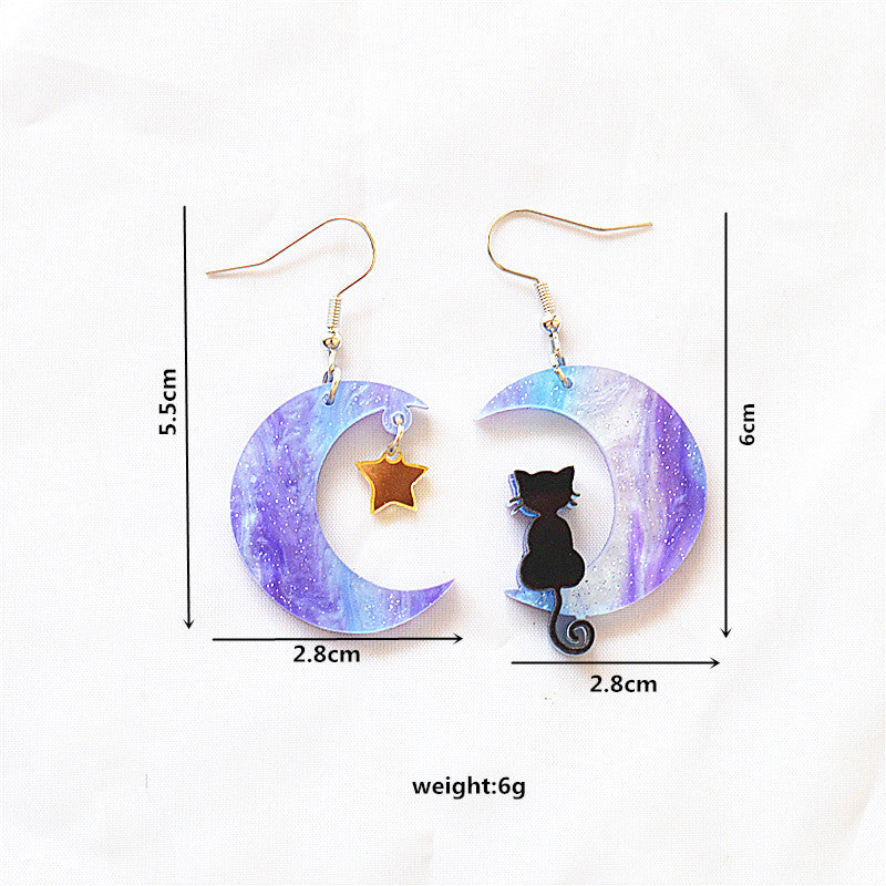 Acrylic asymmetrical cat star human earrings MIC-XieN065