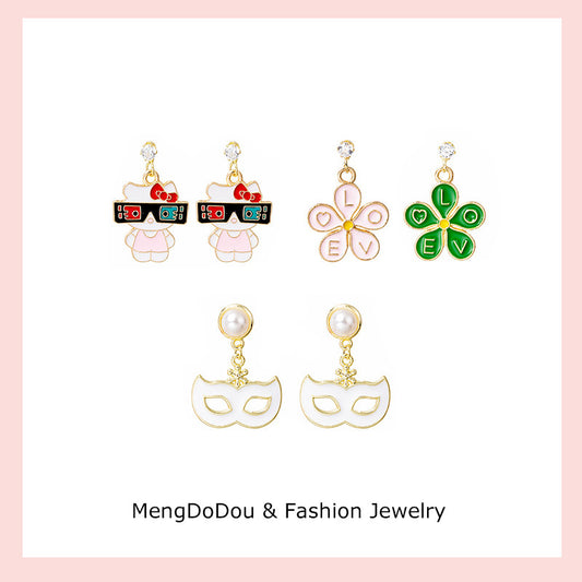 Alloy Cat Flower Earrings MIC-MDD023