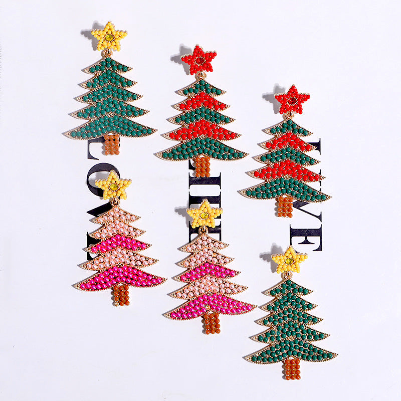 Alloy Christmas Tree Earrings (Minimo de Compra 2) MIC-DWKM002