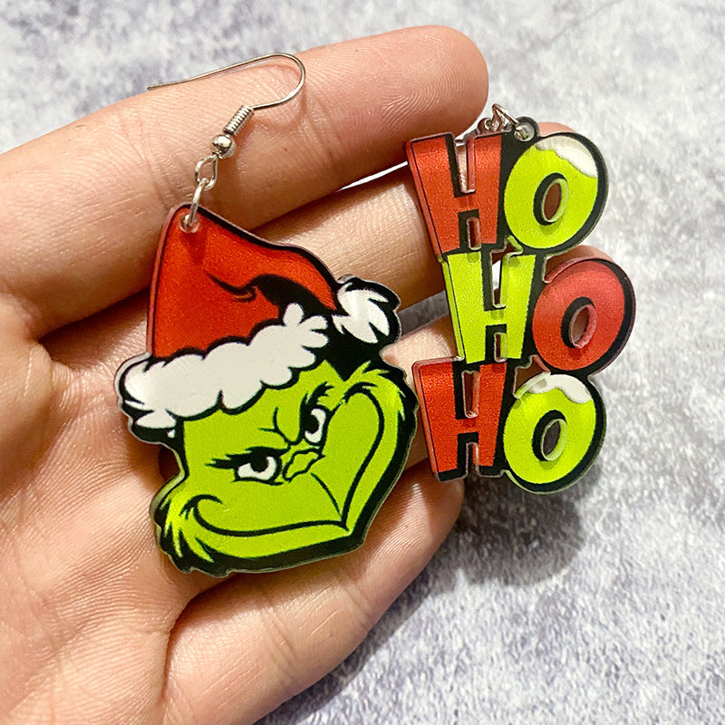 Acrylic Grinch Santa Claus Earrings (Minimo de Compra 2) MIC-XinC006