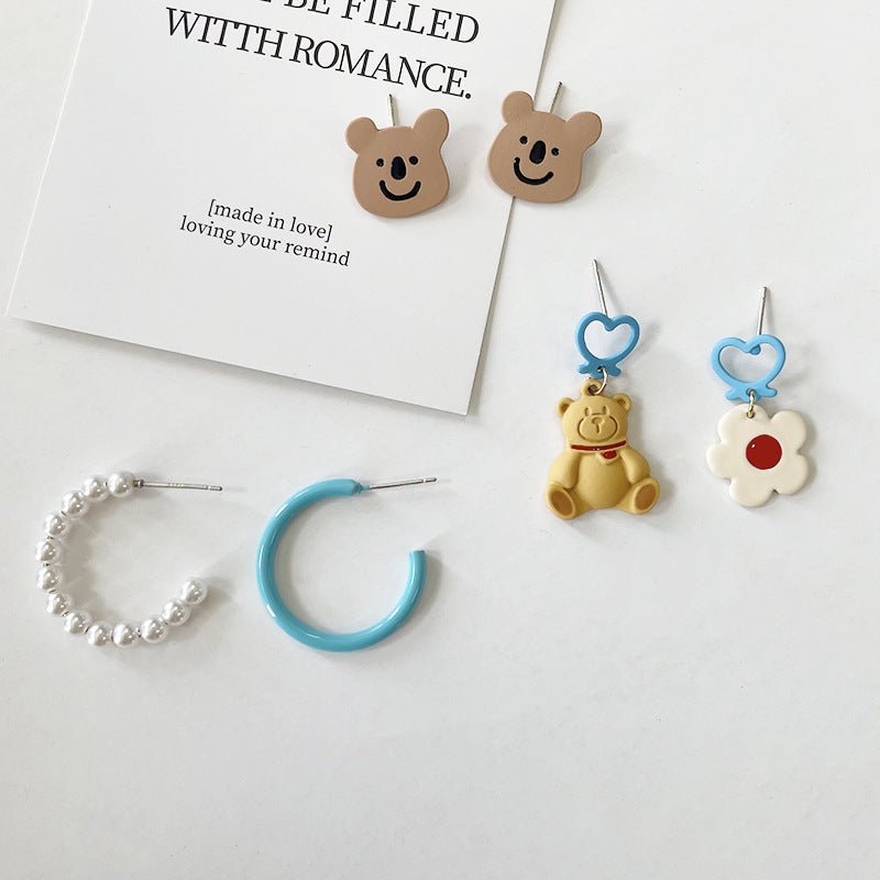 Alloy Bear Fresh Temperament Pearl Earrings MIC-ABL023