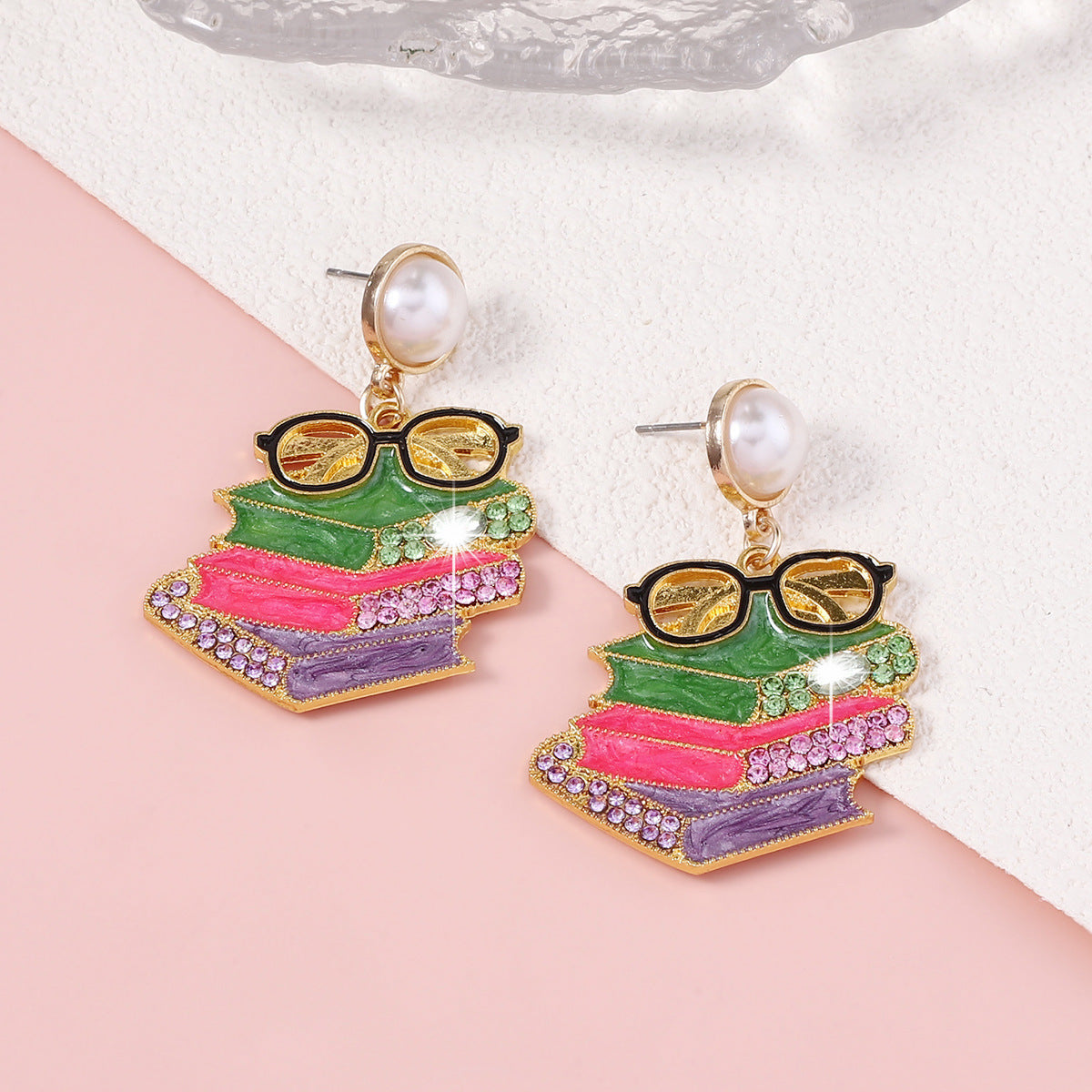 Alloy diamond studded book glasses and earrings (Minimo de compra 5) MIC-MiX008