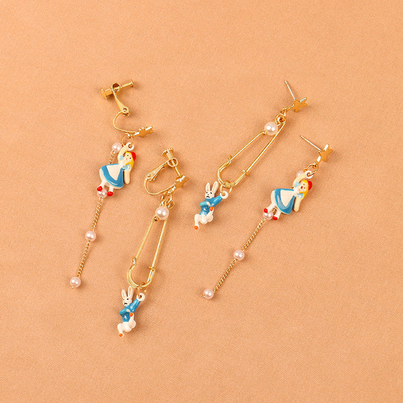 Alloy animal bow earrings Alice rabbit （Minimo de compra 2） MYA-FuZ009