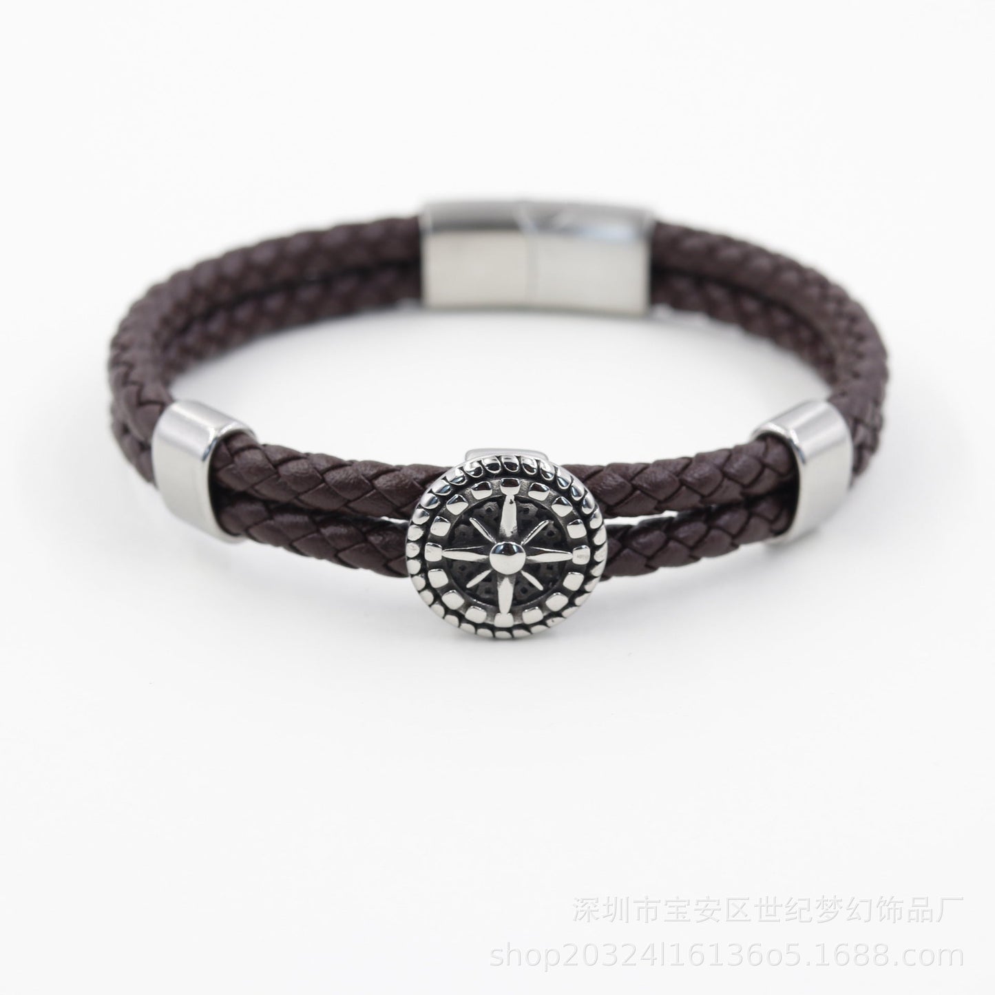 Bracelet Stainless Steel Navy Anchor Braided Leather Cord SJMH003