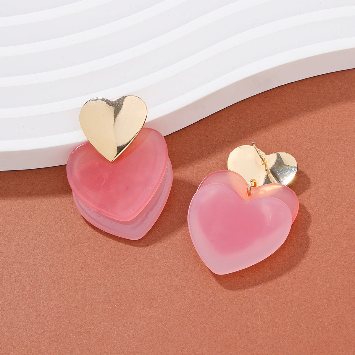 Alloy pink double layer heart earrings MIC-AYN014