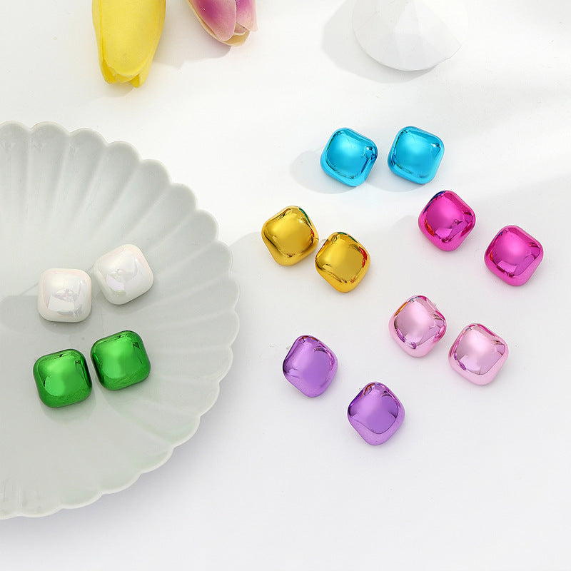 Alloy Candy Color Half Round Earrings (Minimo de Compra 2) MYA-ShangH012