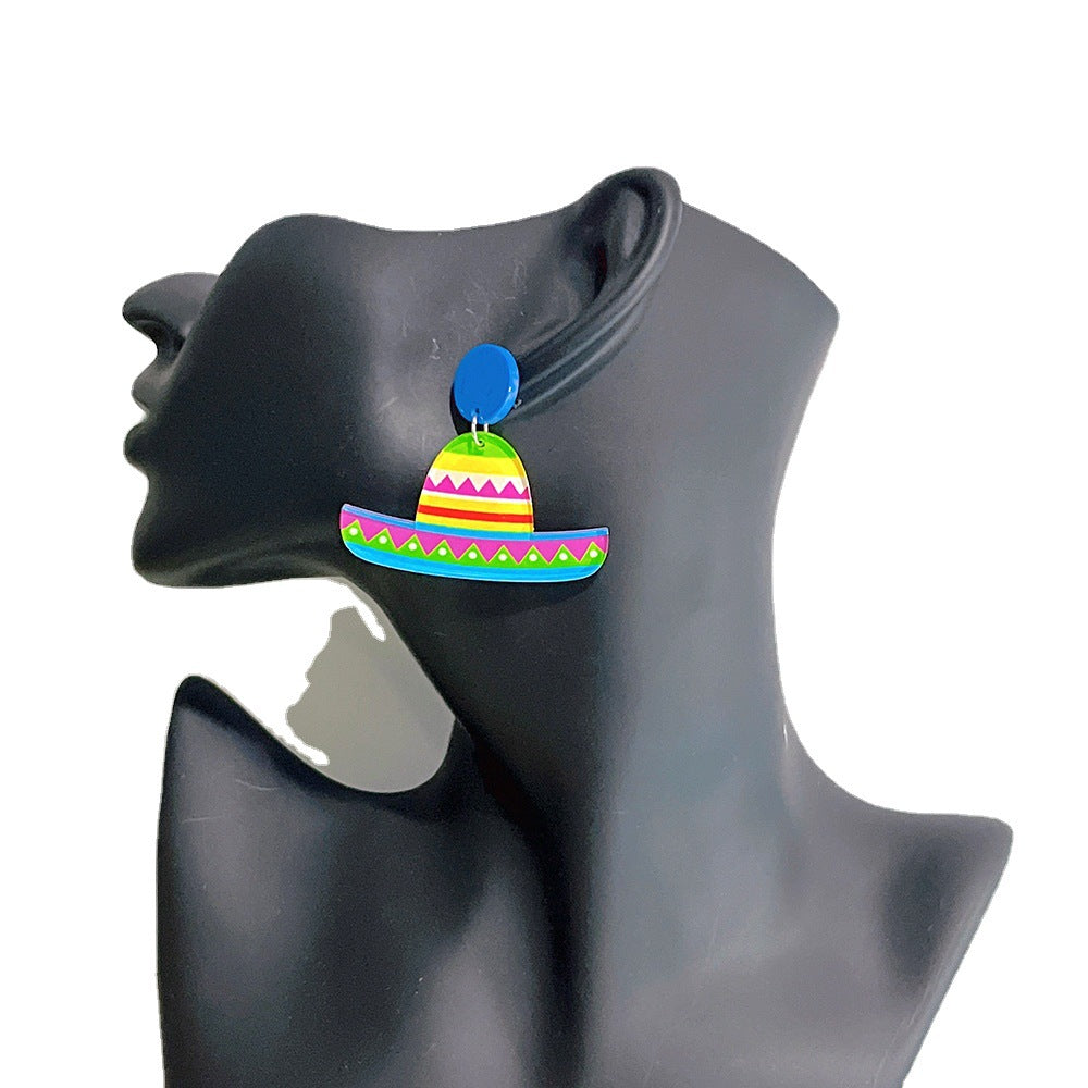 Acrylic robot rainbow hat earrings  (Minimo de Compra 2) MYA-PingH013