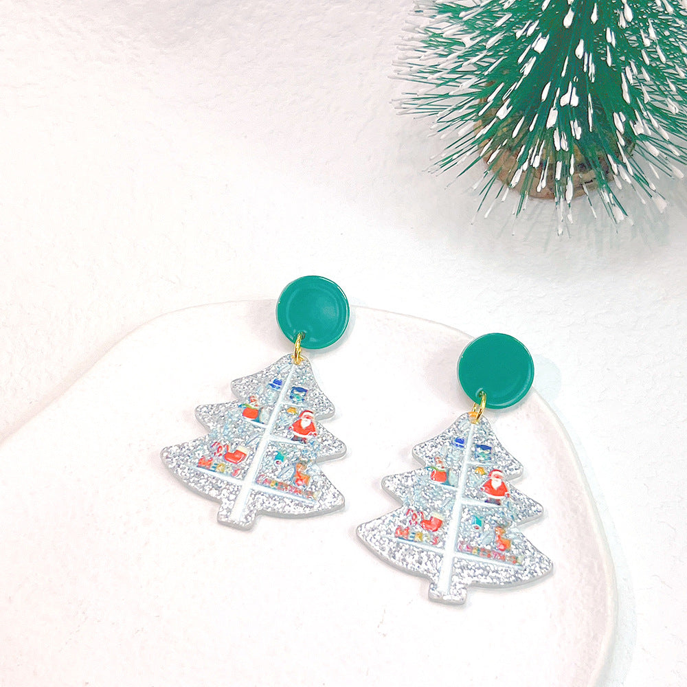 Alloy printed Christmas tree earrings (Minimo de Compra 2) MYA-PingH038