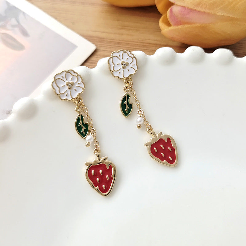 Alloy Dripped Strawberry Flower Earrings (Minimo de Compra 2) MIC-BLD075