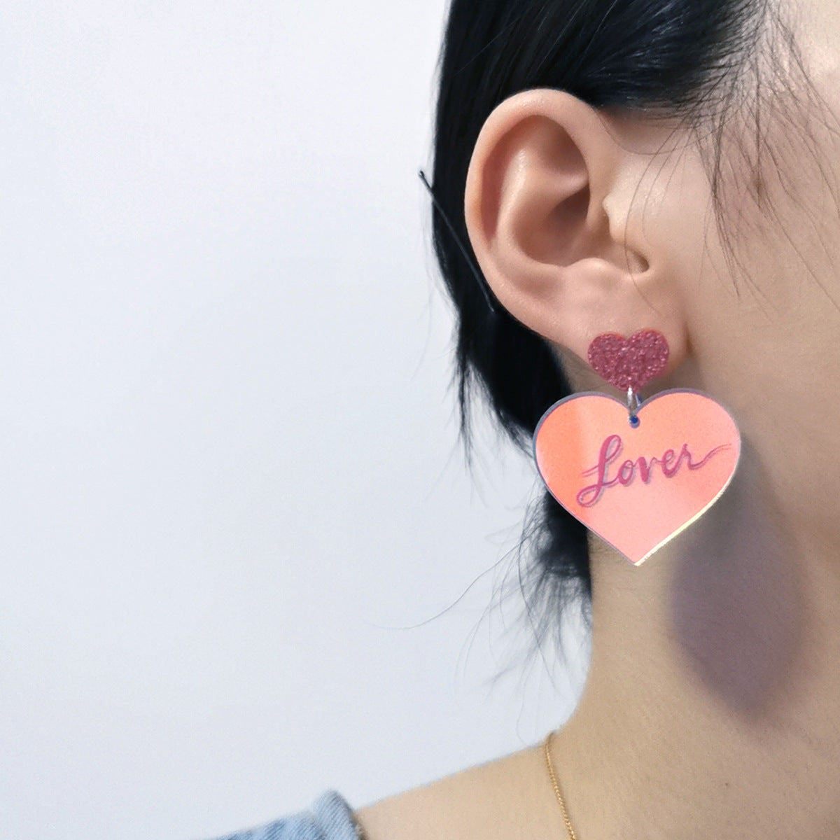 Acrylic Rose Red Sequin Love Letter Earrings (Minimo de Compra 2) MIC-QingM025