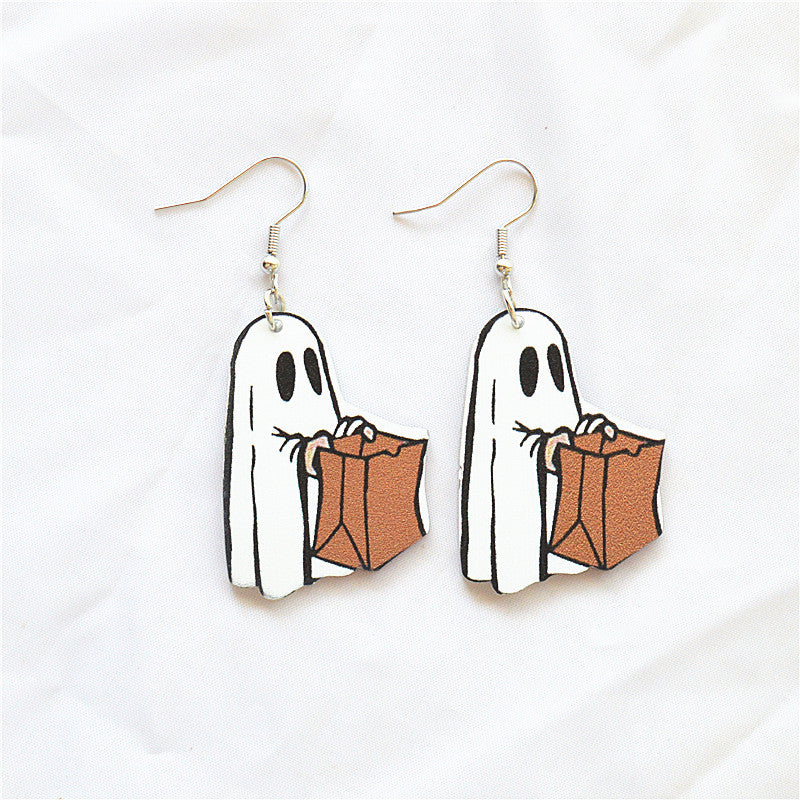 Acrylic Ghost Ring Skull Earrings MIC-XieN067