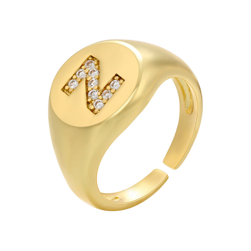 Micro-inlaid letter ring round opening English ring MIC-JuC002