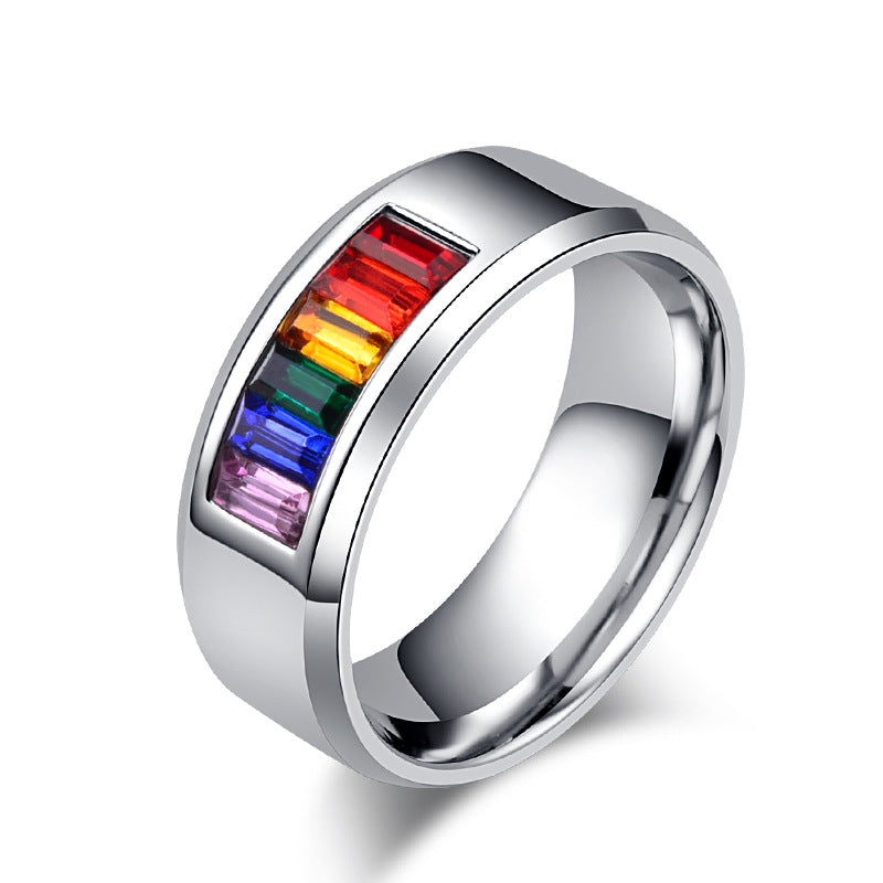 Titanium Steel Rainbow Flag Ring  Minimum order quantity ≥ 2 MIC-QianF010