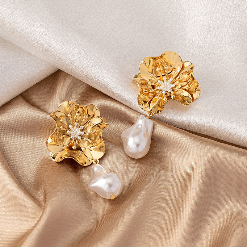 Alloy shaped pearl flower earrings MYA-JLD005