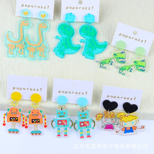 Acrylic cartoon dinosaur robot earrings MIC-DuAi008