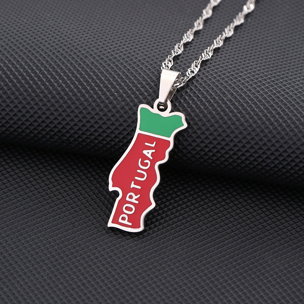 Necklaces Stainless Steel Map Portugal HongZ002