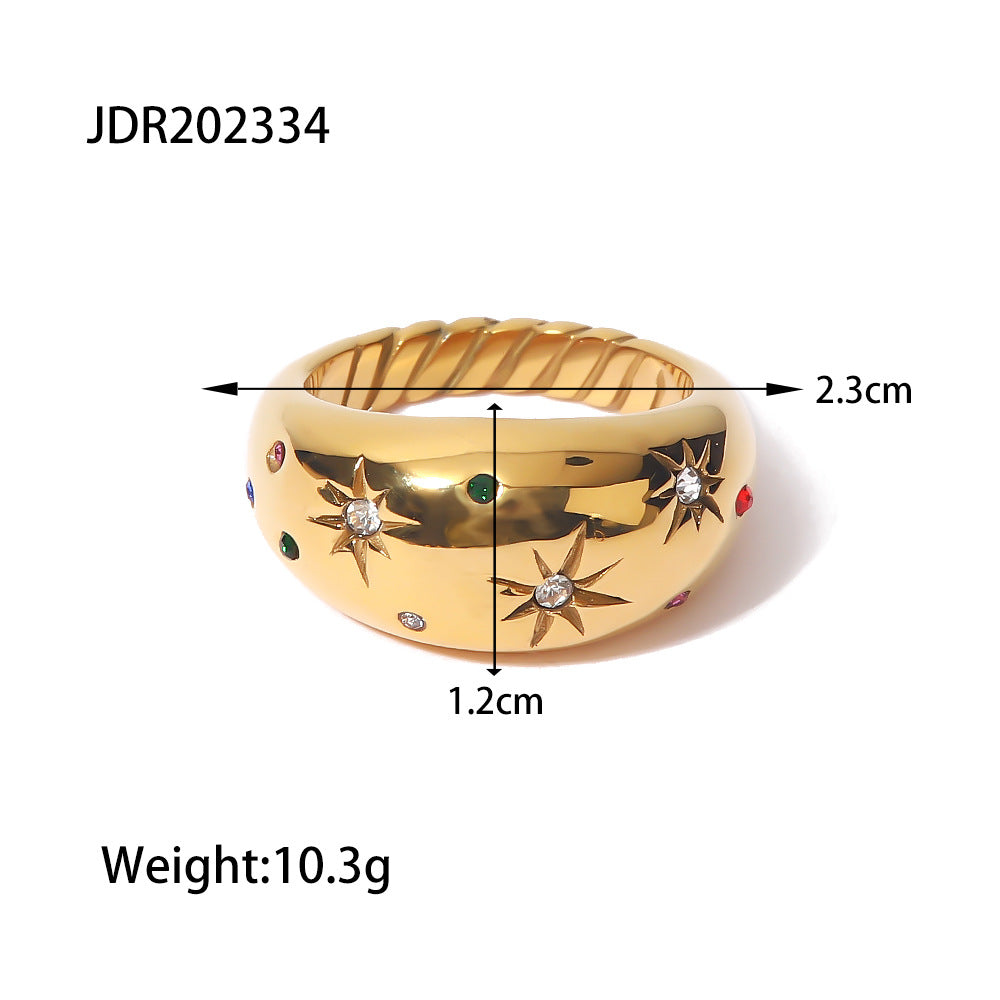 Stainless steel hexagram zirconia gold plated ring MIC-JieD009