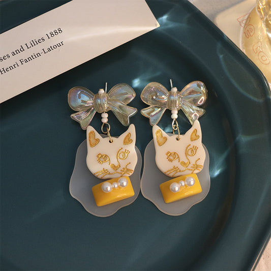 Acrylic Yellow Cat Earrings MIC-QingJ027