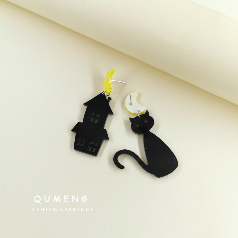 Acrylic Moon Castle Cat Earrings (Minimo de Compra 2) MYA-QingM022