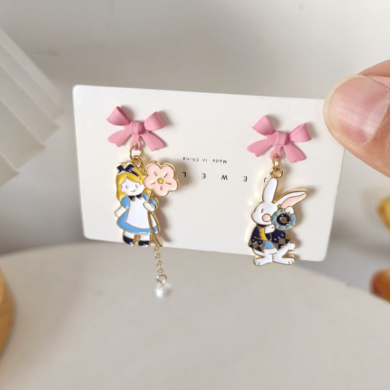 Alloy bow cartoon rabbit earrings (Minimo de Compra 2) MIC-BLD054