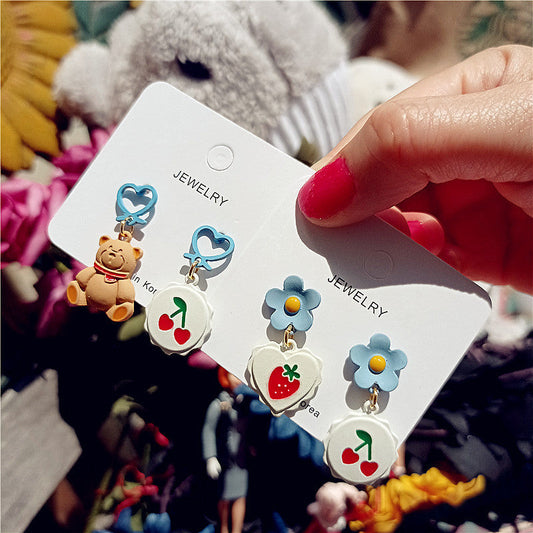 Alloy Bear Flower Earrings MIC-XingJ017