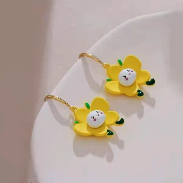 Alloy yellow smiley face small flower earrings (Minimo de Compra 3) MIC-WangX002