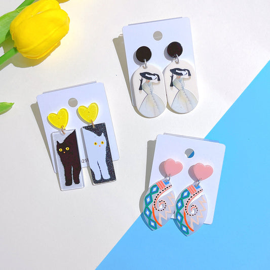 Acrylic Geometry Cat Earrings  (Minimo de Compra 2) MYA-PingH018