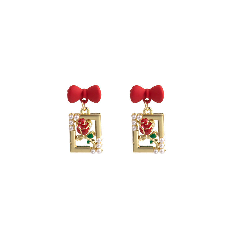 Alloy bow rose earrings MIC-HongC017