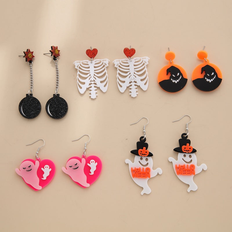 Acrylic Skull Ghost Earrings (Minimo de Compra 3) MYA-YuanQ006