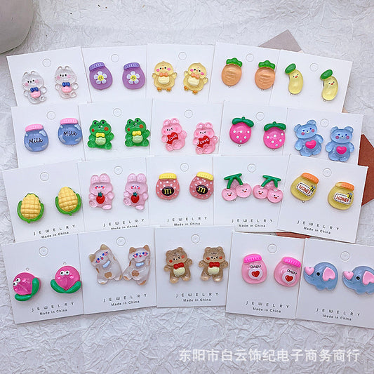 Resin cartoon bear rabbit earrings  (Minimo de Compra 2) MIC-ShiJ008