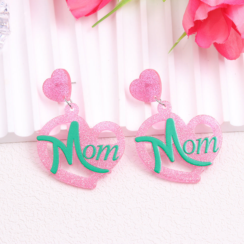 Acrylic Pink Love Earrings MIC-DuA084