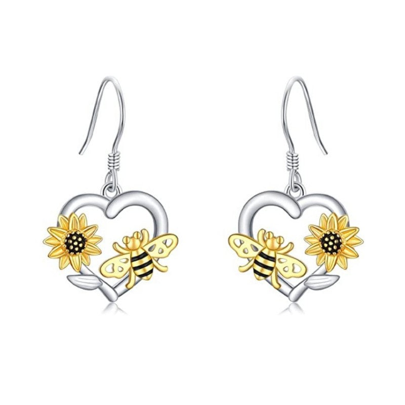 Alloy Sunflower Heart shaped Earrings (Minimo de compra 10) MIC-ZhuY003