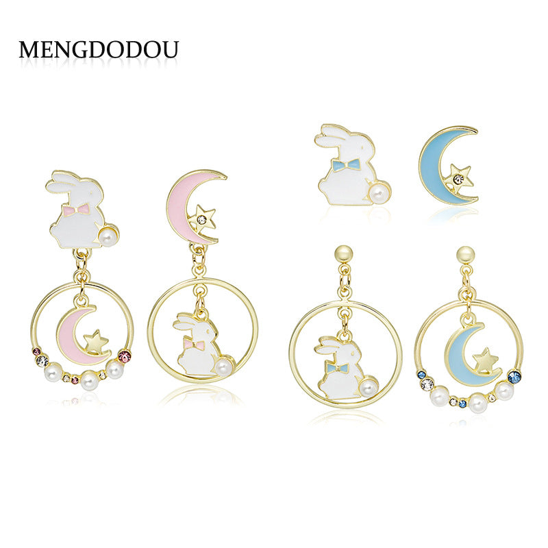 Alloy asymmetric cute rabbit earrings MIC-MDD003