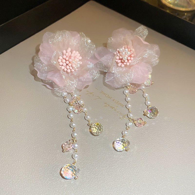 Alloy Pink Flower Pearl Earrings (Minimo de compra 2) MIC-FengM002